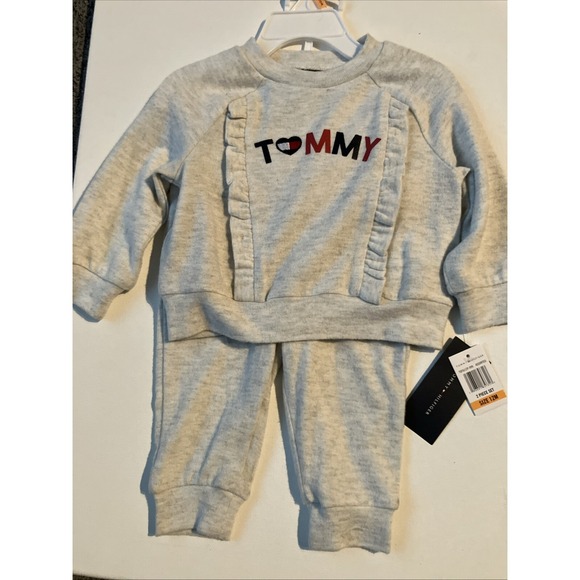 Tommy Hilfiger Other - Tommy Hilfiger Girls  12 Mo  2-Piece Monogram Ruffle Gray Top & Joggers Set